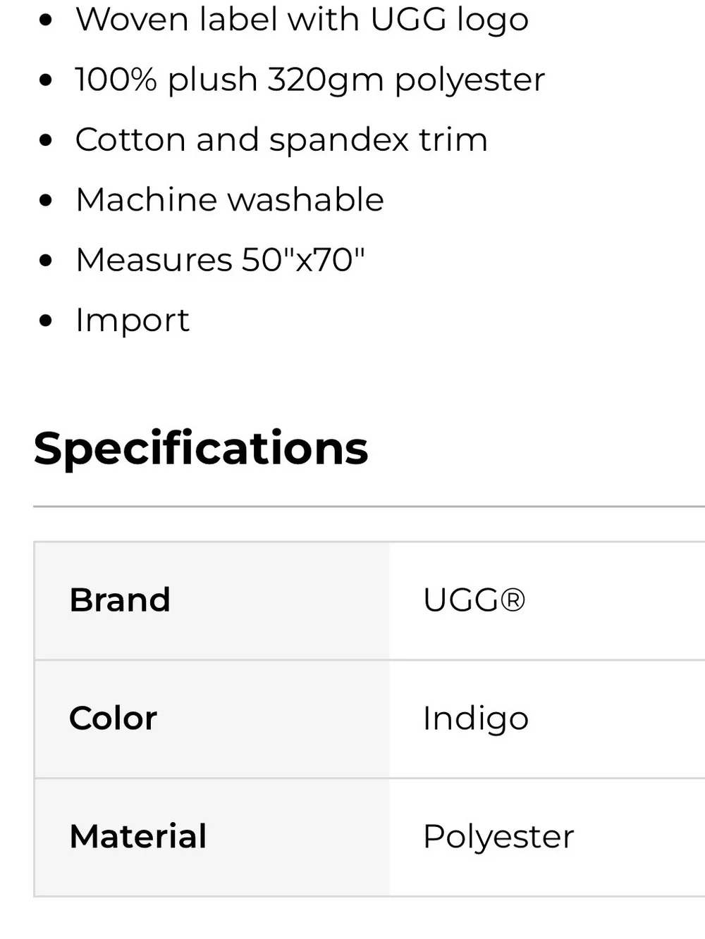 UGG DUFFIELD II THROW BLANKET THICK PLUSH INDIGO 50X70 MSRP $170 NWT!